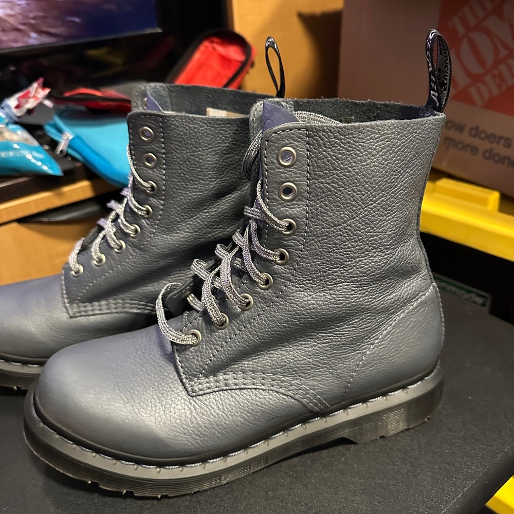 Dr. Martens Navy Leather Boots - Picture 4 of 14